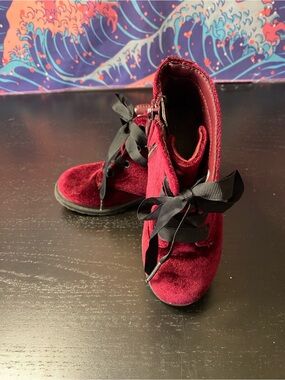 Target Kids Burgundy Velvet Lace-Up Boots with Black Ribbon